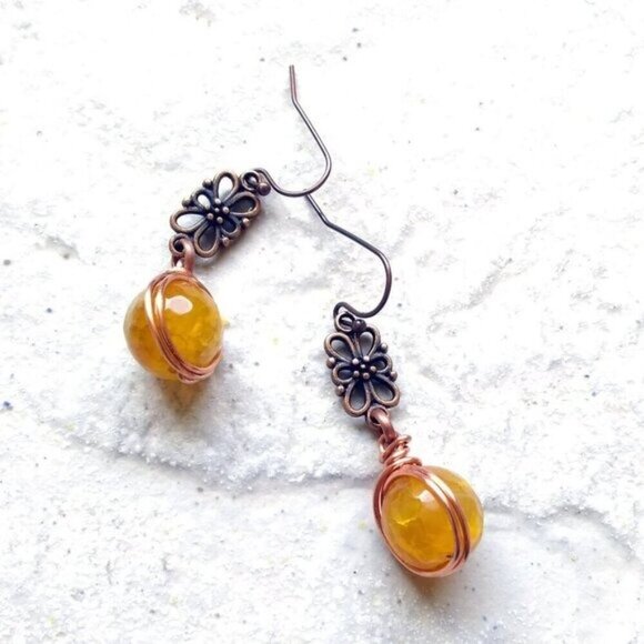 Dragonvein Agate - Wire Wrapped in Copper! OOAK Rustic Boho Dangle Earrings - Picture 4 of 5